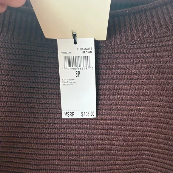 Cropped Ribbed Crew Neck Sweater - Deep Chocolate Brown - Picture 5 of 5